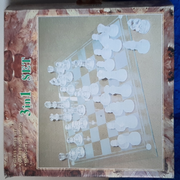 Other - 3 In 1 Glass Chess, Checkers, Backgammon Game Set
